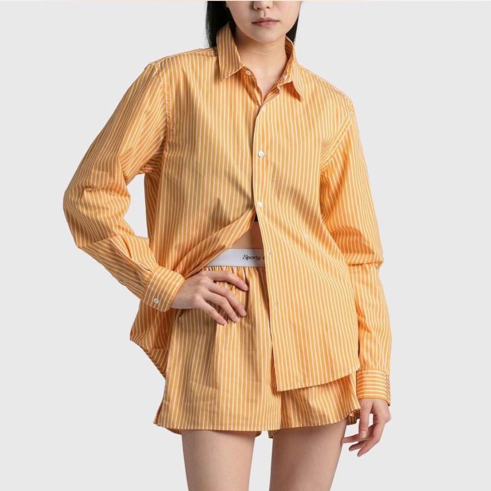 Sporty & Rich logo-embroidered SRC striped cotton shirt